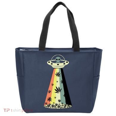 Alien UFO Abduction Weed Cannabis Marijuana Leaf Funny Tote Bag