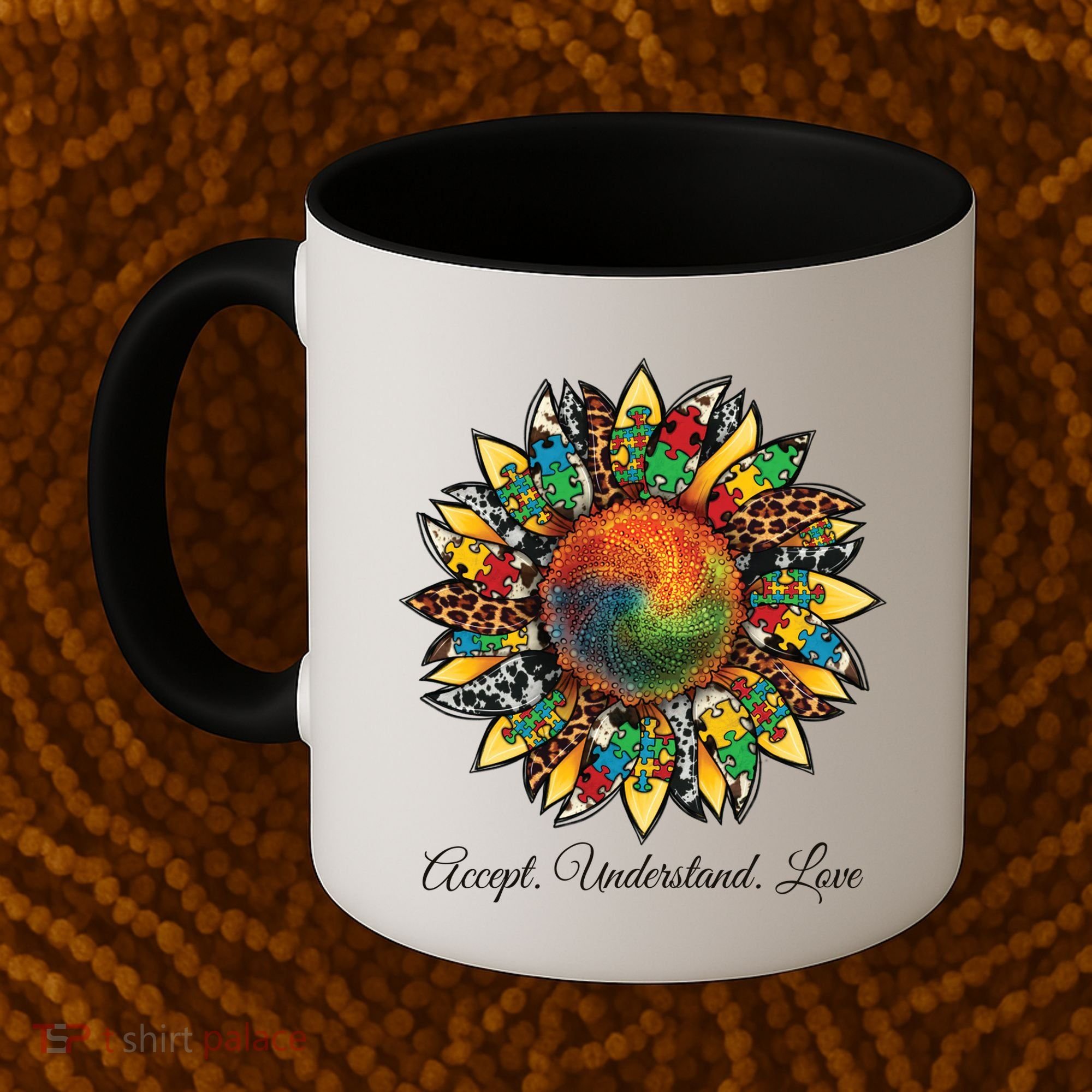 Accept Understand And Love Autism Awareness Sunflower Coffee Mug