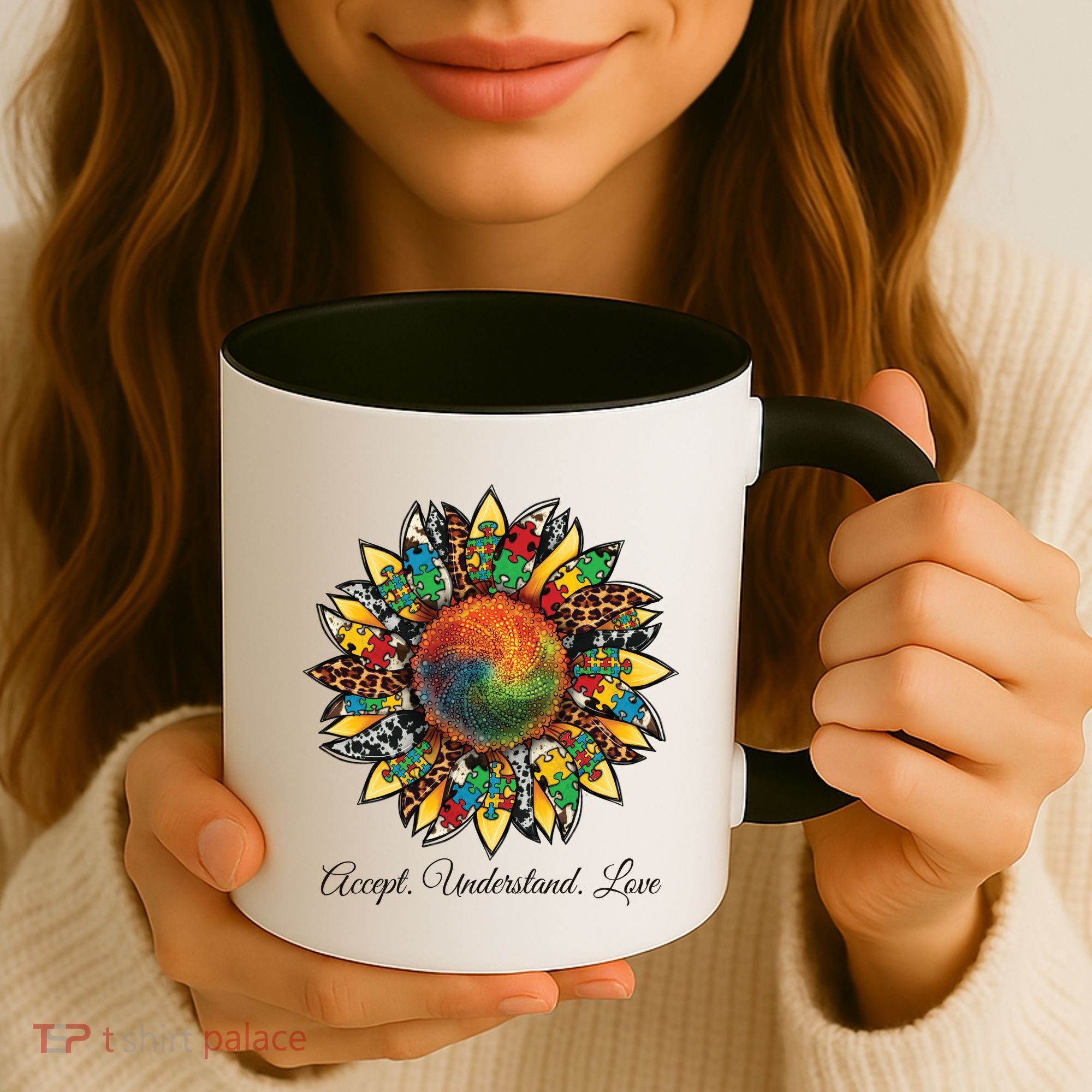 Accept Understand And Love Autism Awareness Sunflower Coffee Mug