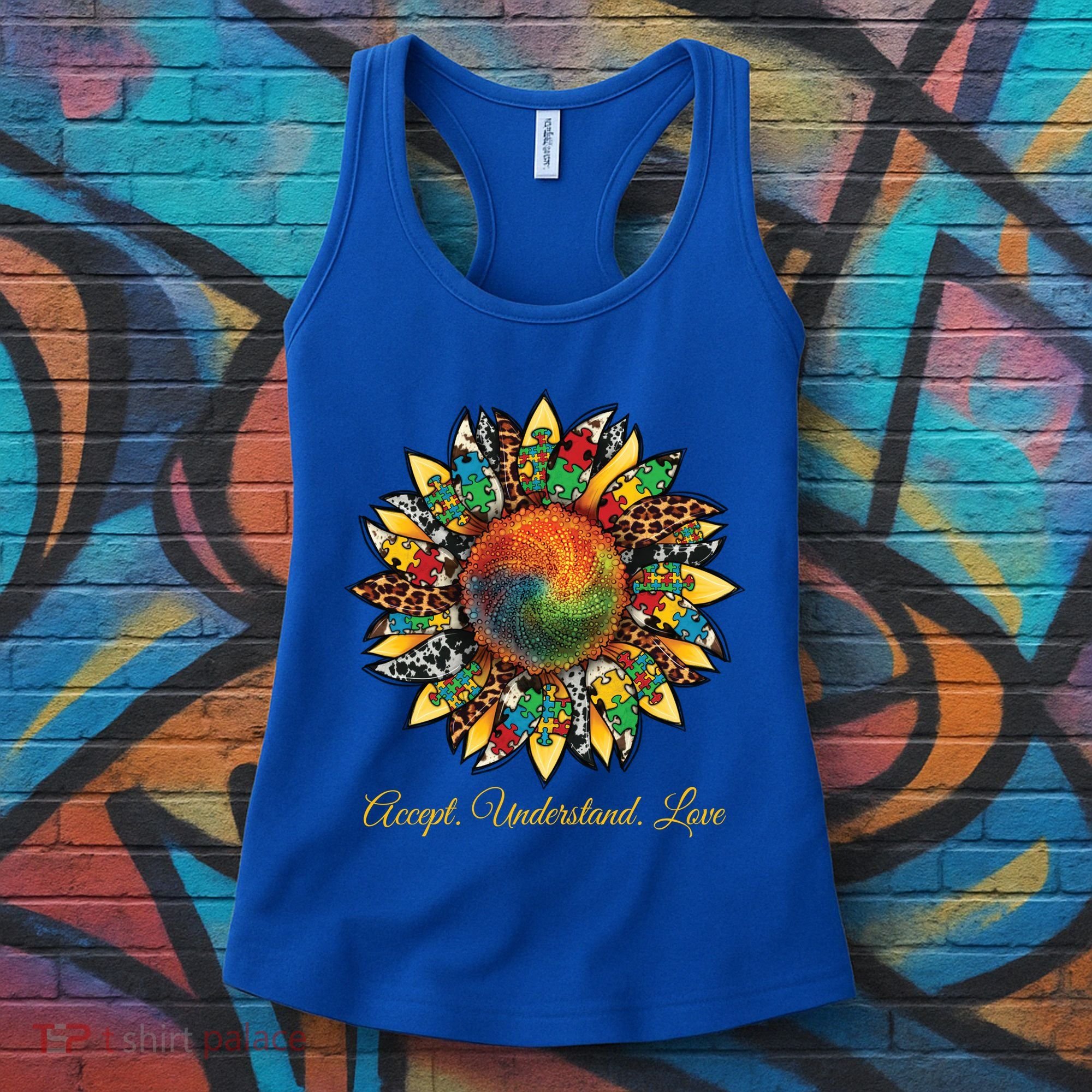 Accept Understand And Love Autism Awareness Sunflower Women's Tank Top