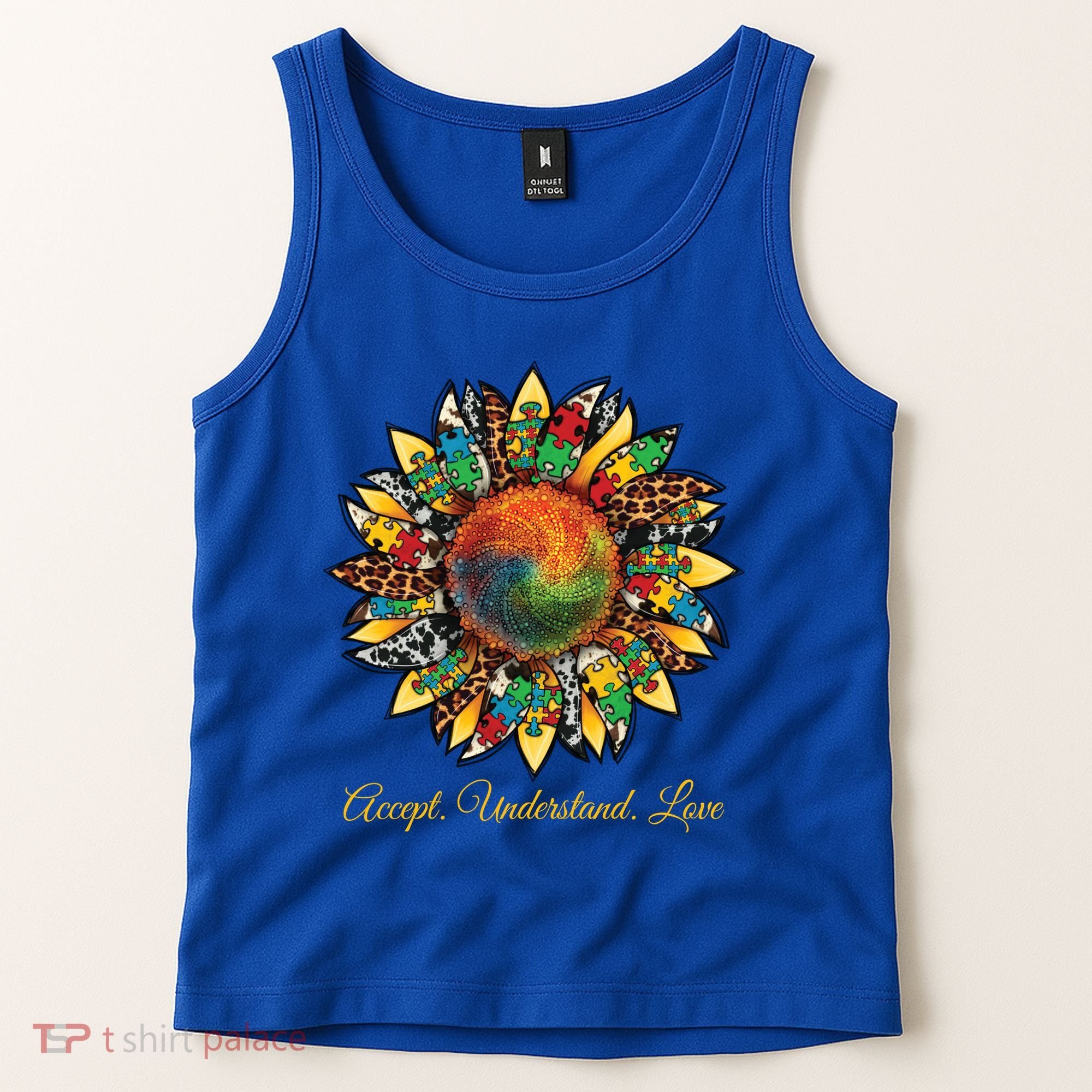Accept Understand And Love Autism Awareness Sunflower Tank Top