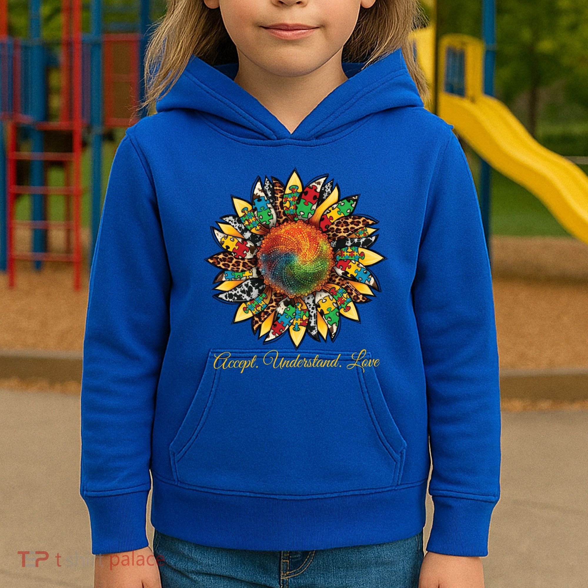 Accept Understand And Love Autism Awareness Sunflower Kids Hoodie