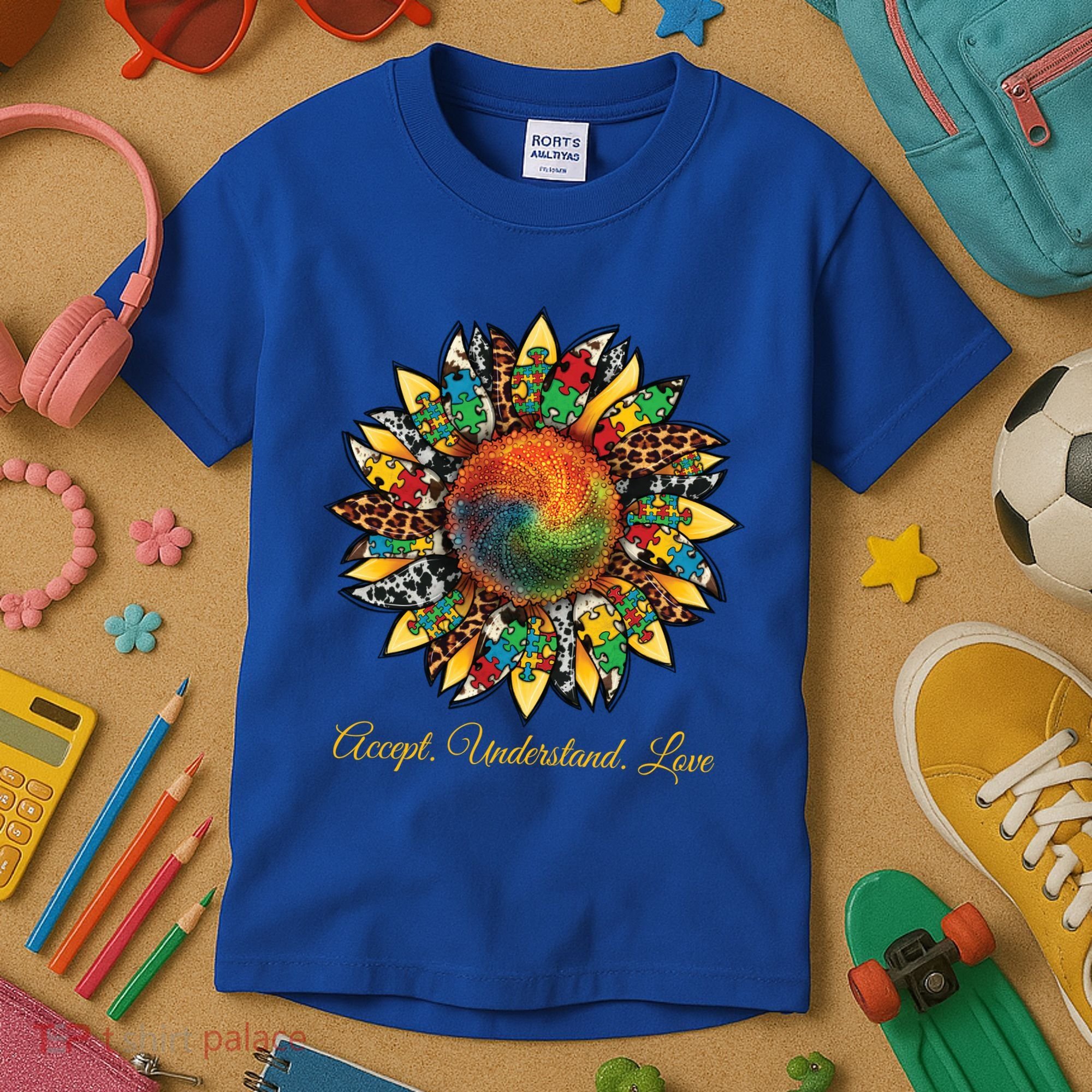 Accept Understand And Love Autism Awareness Sunflower Kids T-Shirt