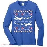 Airplanes Ugly Christmas Cute Gift Xmas Costume Women's Long Sleeve Shirt thumb 0