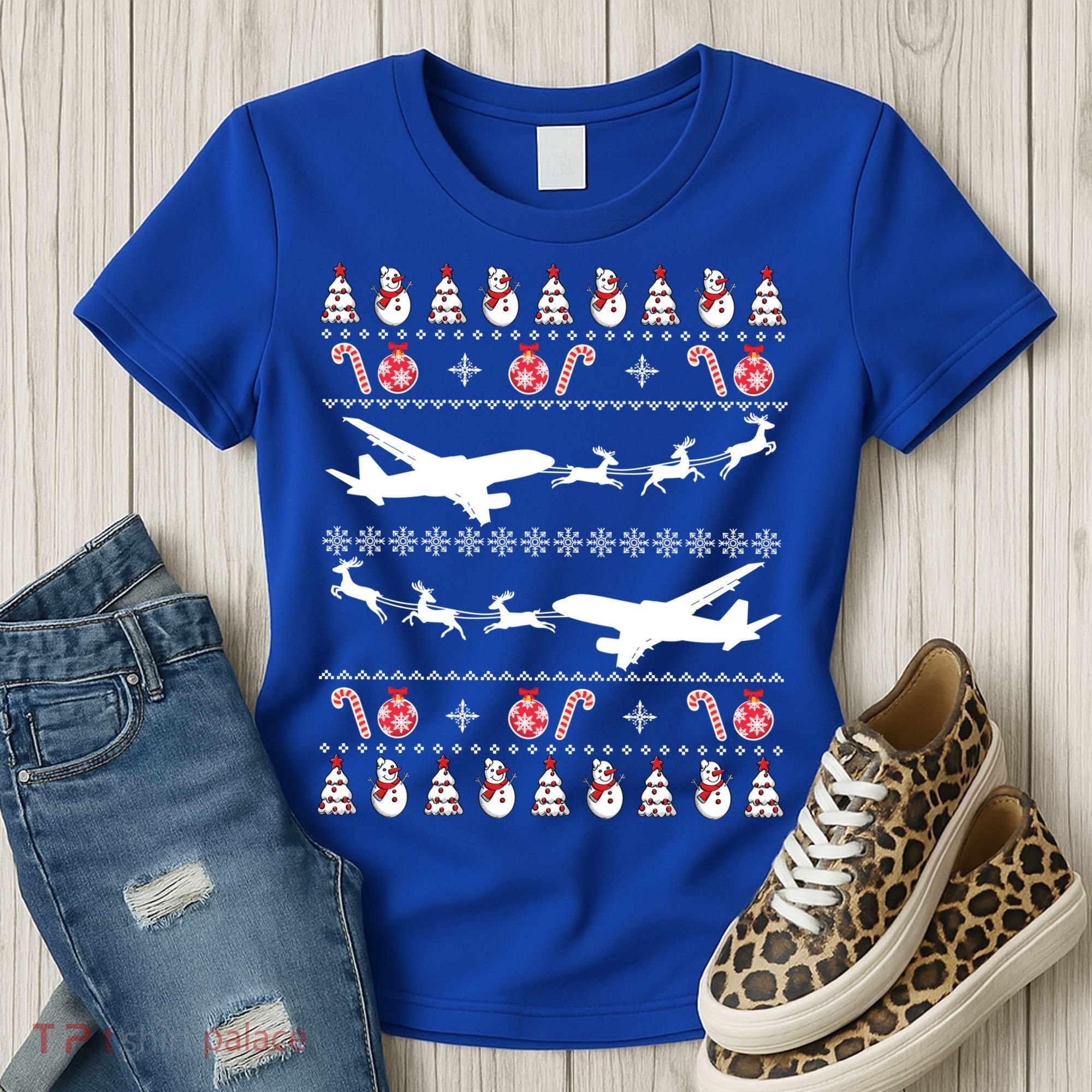 Airplanes Ugly Christmas Cute Gift Xmas Costume Women's T-Shirt