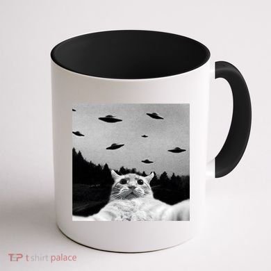 Alien UFO Funny Cat Selfie Coffee Mug back