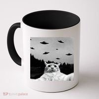 Alien UFO Funny Cat Selfie Coffee Mug thumb 0