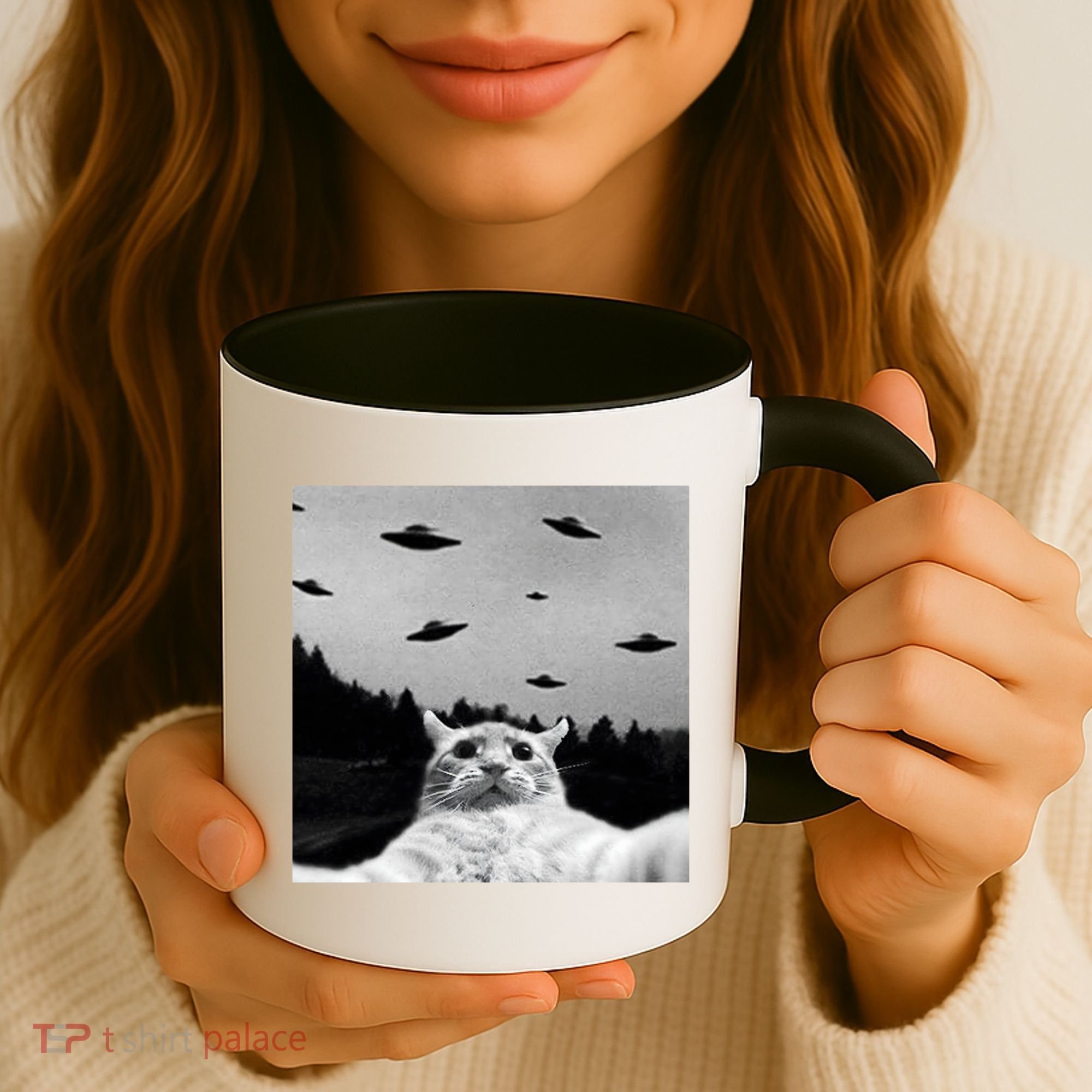 Alien UFO Funny Cat Selfie Coffee Mug