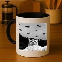 Alien UFO Funny Cat Selfie Coffee Mug thumb 4