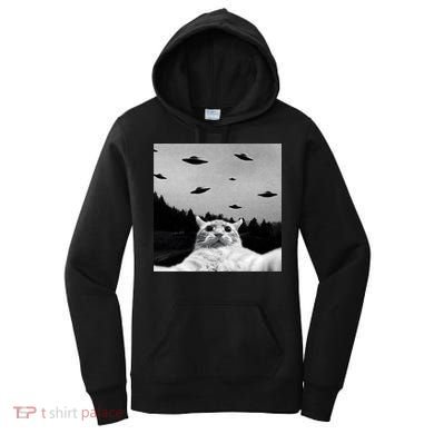 Alien UFO Funny Cat Selfie Women's Hoodie