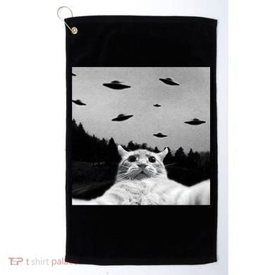 Alien UFO Funny Cat Selfie Golf Towel