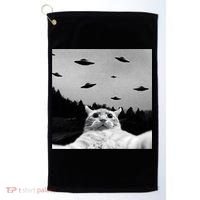 Alien UFO Funny Cat Selfie Golf Towel thumb 0
