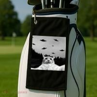 Alien UFO Funny Cat Selfie Golf Towel thumb 2