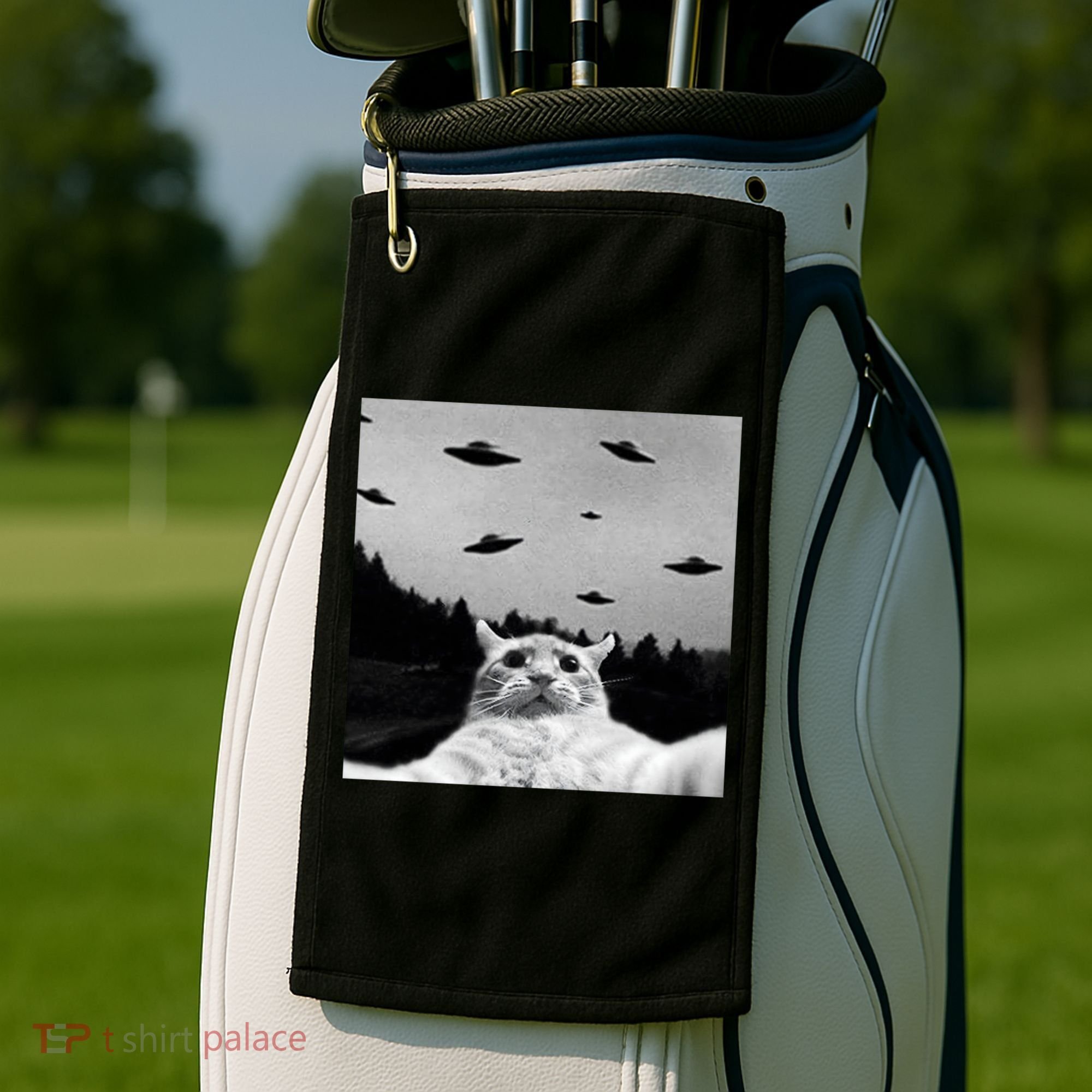 Alien UFO Funny Cat Selfie Golf Towel