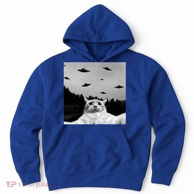Alien UFO Funny Cat Selfie Hoodie