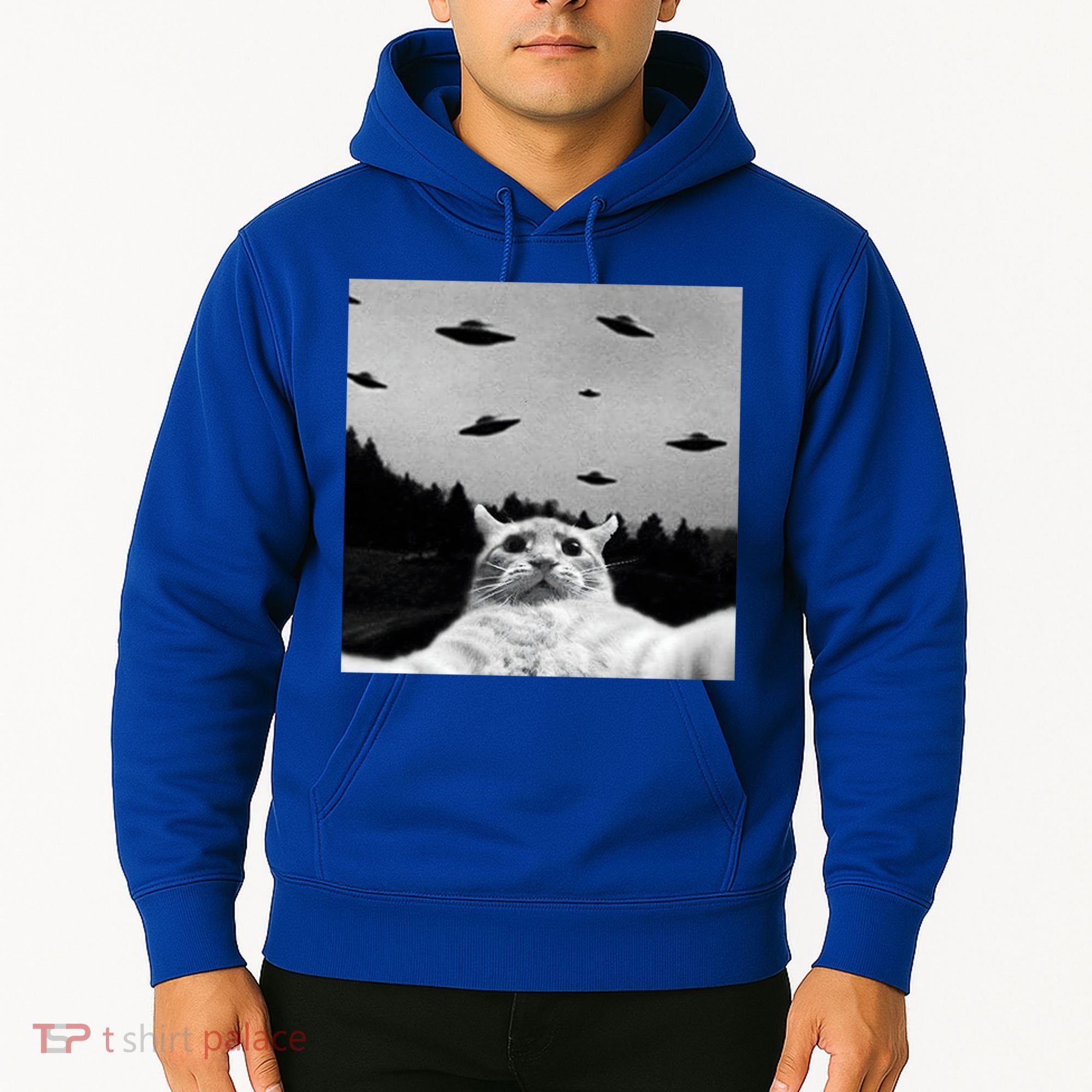 Alien UFO Funny Cat Selfie Hoodie