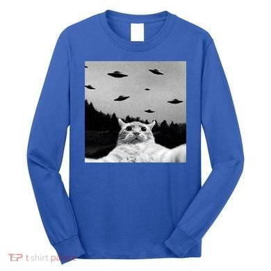 Alien UFO Funny Cat Selfie Long Sleeve Shirt