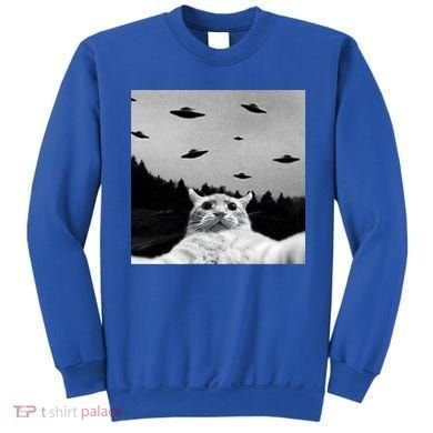 Alien UFO Funny Cat Selfie Sweatshirt