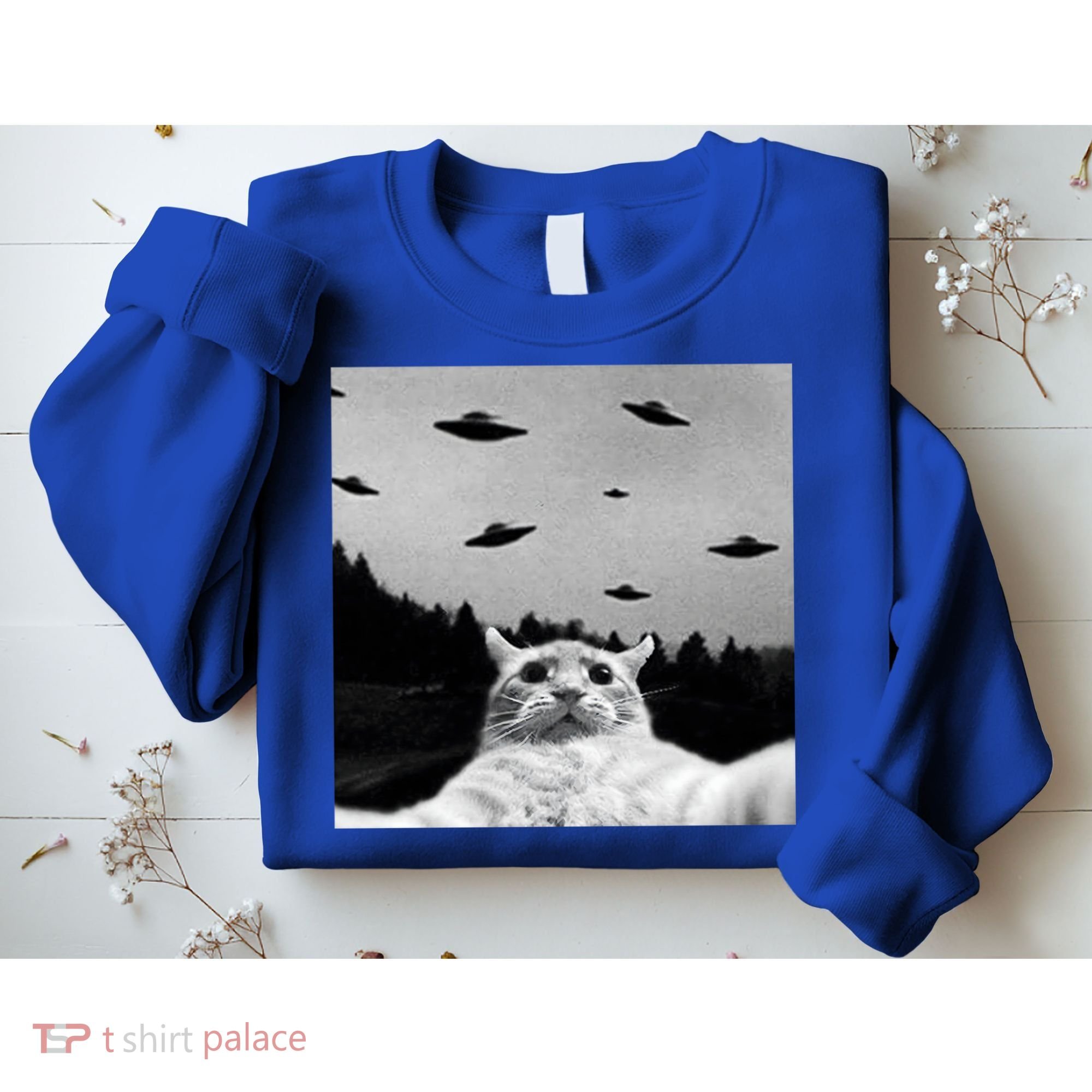 Alien UFO Funny Cat Selfie Sweatshirt