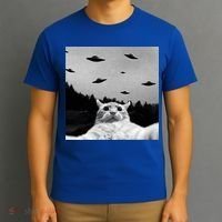 Alien UFO Funny Cat Selfie T-Shirt thumb 3