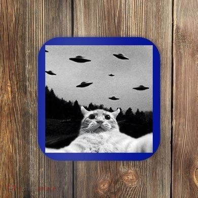 Alien UFO Funny Cat Selfie Coaster