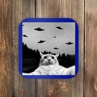 Alien UFO Funny Cat Selfie Coaster thumb 0