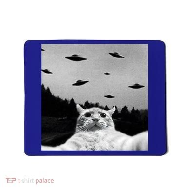 Alien UFO Funny Cat Selfie Mousepad