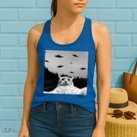 Alien UFO Funny Cat Selfie Women's Tank Top thumb 2