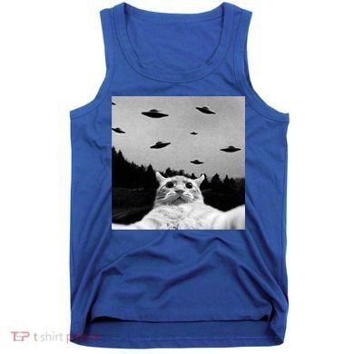 Alien UFO Funny Cat Selfie Tank Top