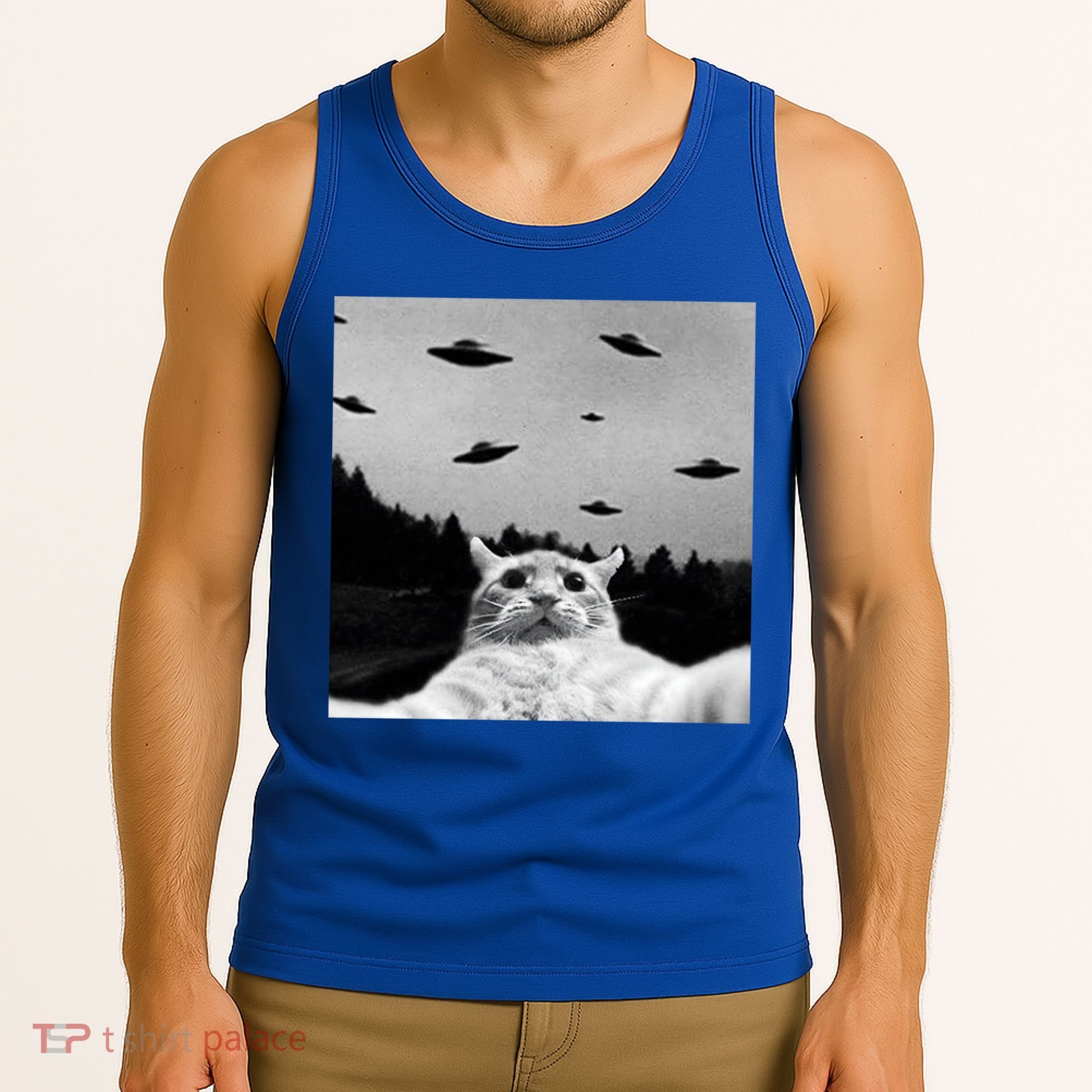 Alien UFO Funny Cat Selfie Tank Top