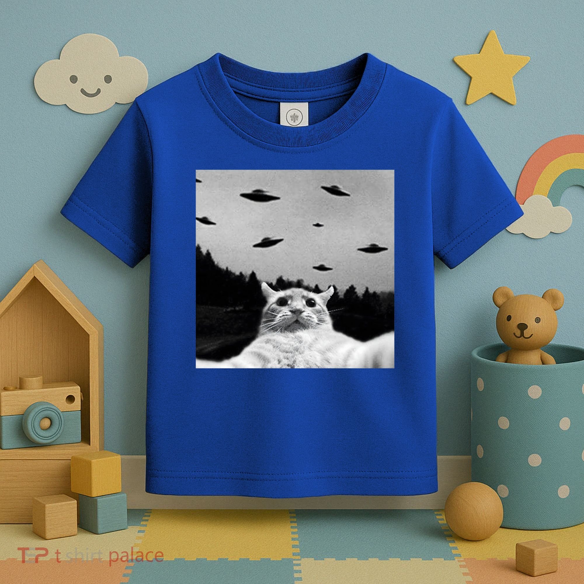 Alien UFO Funny Cat Selfie Toddler T-Shirt