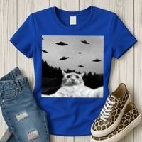 Alien UFO Funny Cat Selfie Women's T-Shirt thumb 3