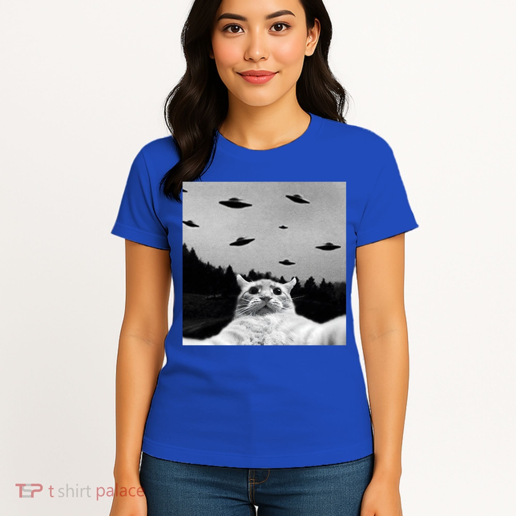 Alien UFO Funny Cat Selfie Women's T-Shirt