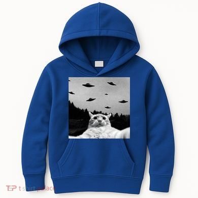 Alien UFO Funny Cat Selfie Kids Hoodie
