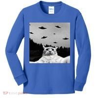 Alien UFO Funny Cat Selfie Kids Long Sleeve Shirt thumb 0