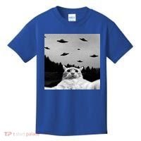 Alien UFO Funny Cat Selfie Kids T-Shirt thumb 0