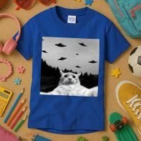 Alien UFO Funny Cat Selfie Kids T-Shirt thumb 3