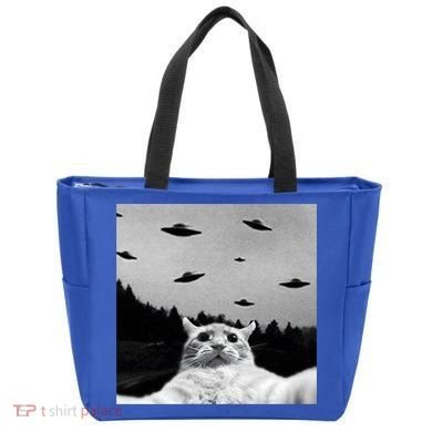 Alien UFO Funny Cat Selfie Tote Bag