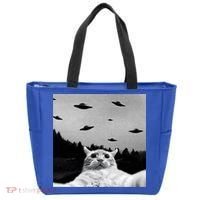 Alien UFO Funny Cat Selfie Tote Bag thumb 0