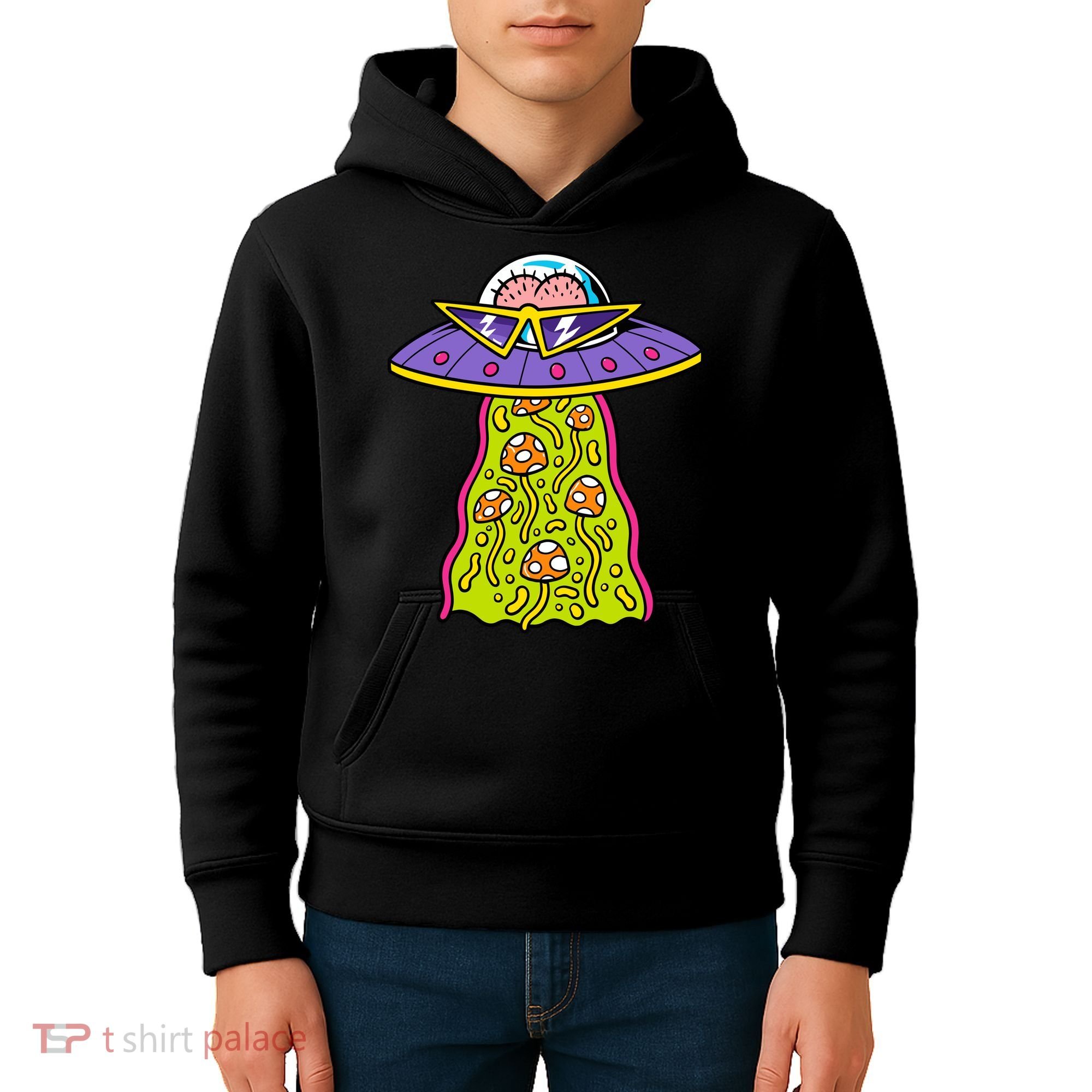 Alien UFO Funky Mushrooms Sci-Fi Fans Kids Hoodie