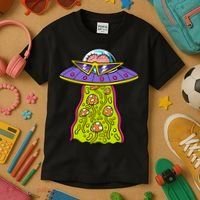 Alien UFO Funky Mushrooms Sci-Fi Fans Kids T-Shirt thumb 3