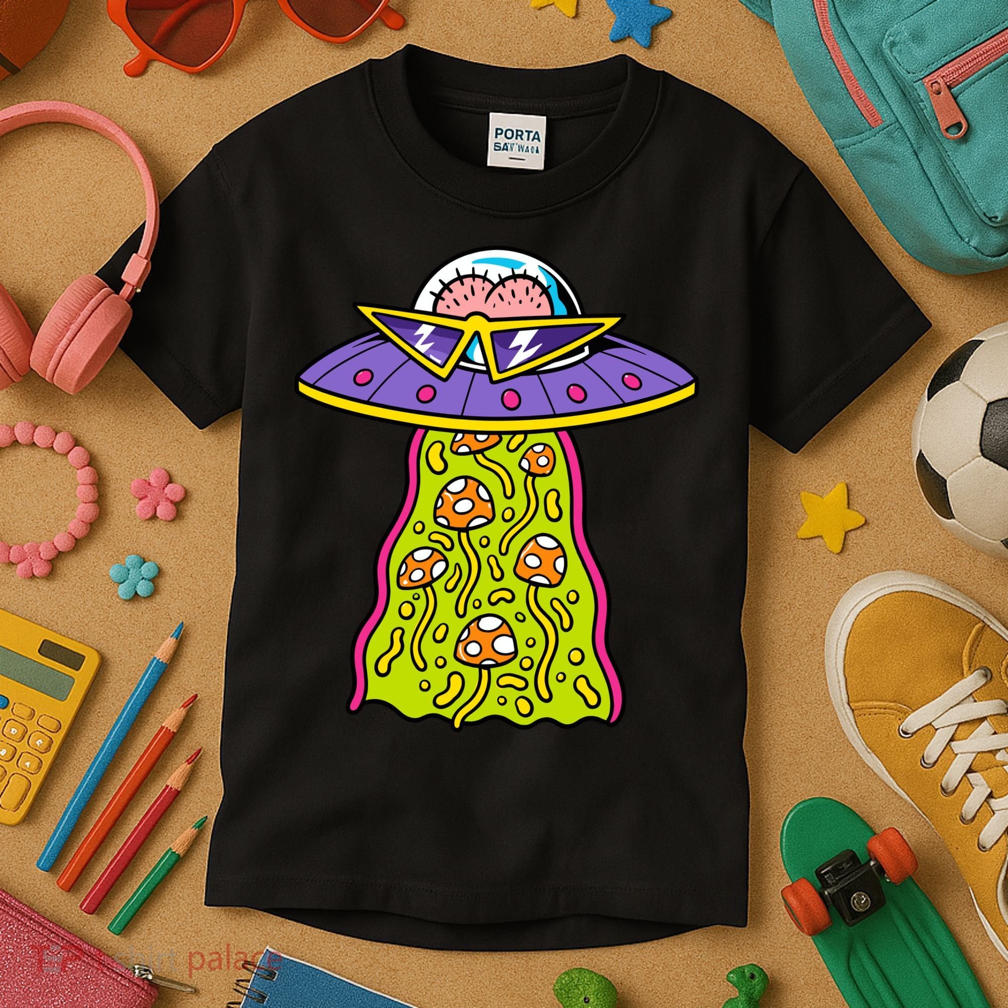 Alien UFO Funky Mushrooms Sci-Fi Fans Kids T-Shirt