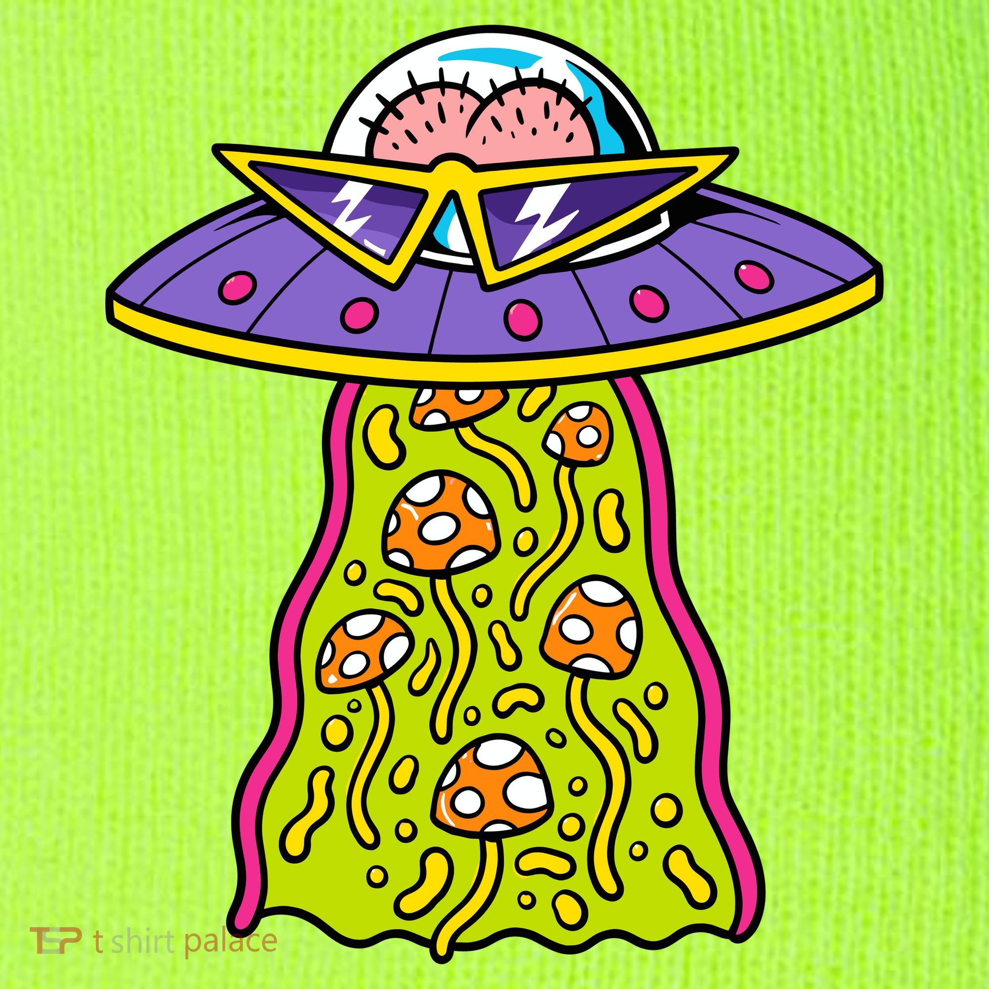 Alien UFO Funky Mushrooms Sci-Fi Fans T-Shirt