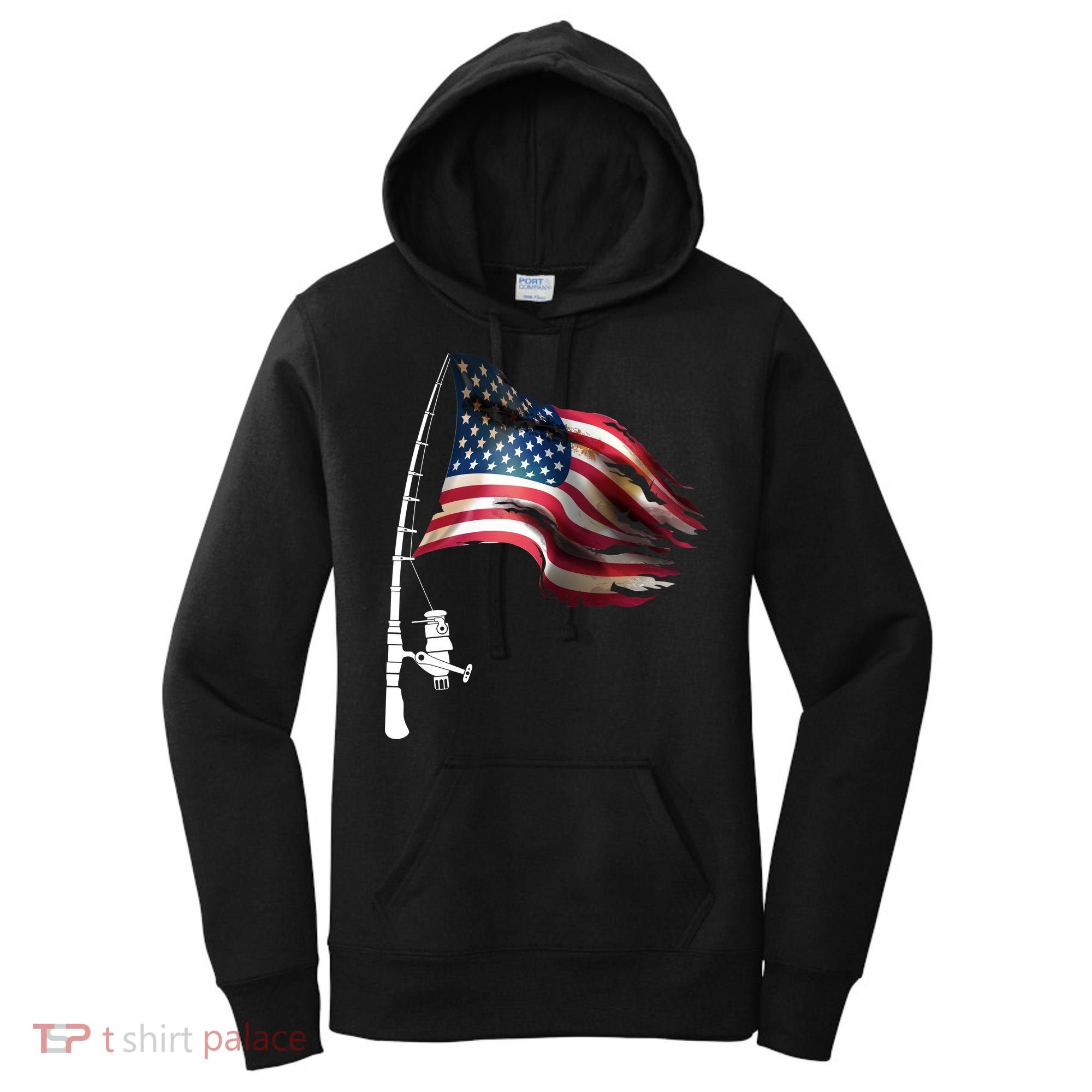 American USA Flag Fishing Pole Women's Hoodie