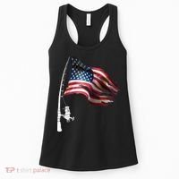 American USA Flag Fishing Pole Women's Tank Top thumb 0