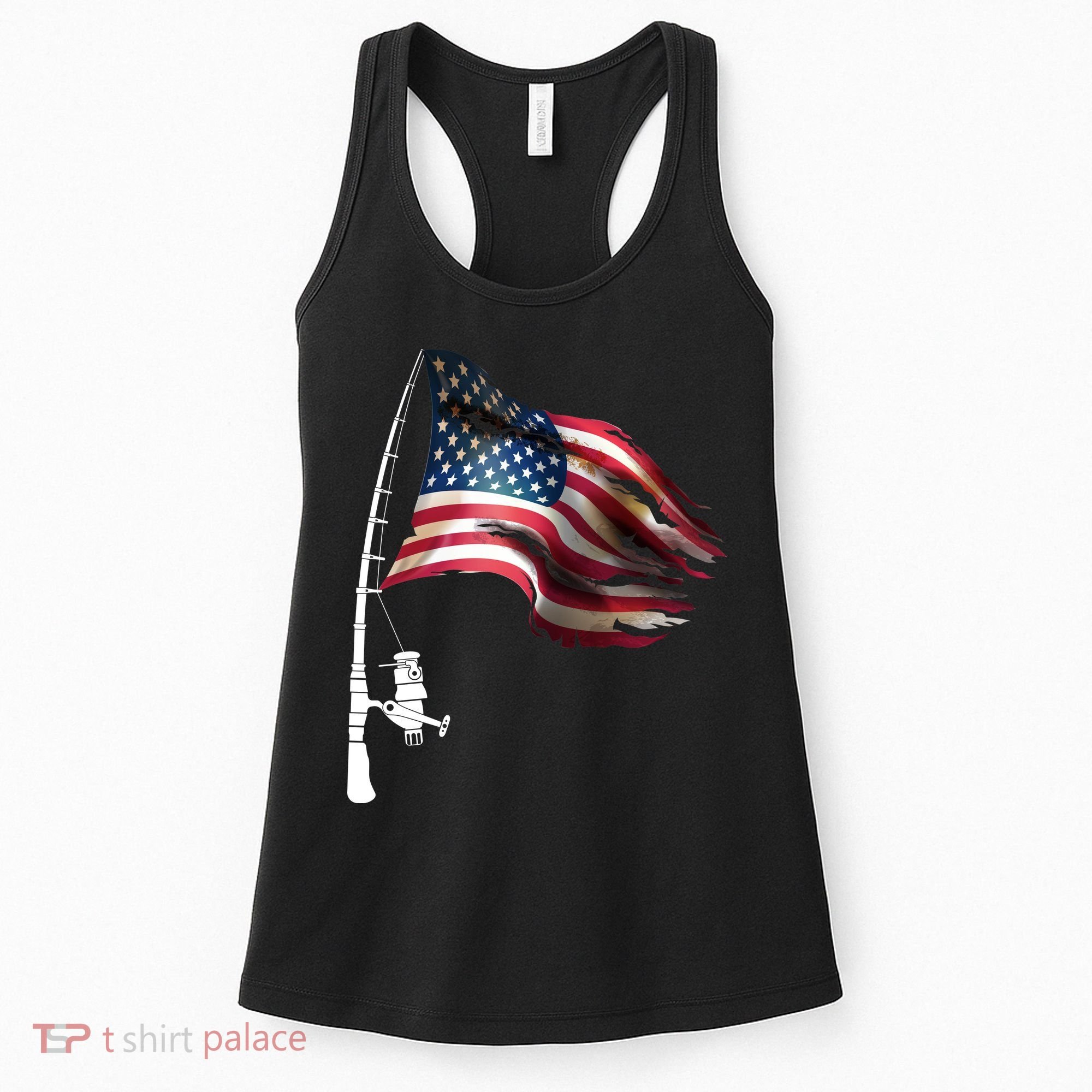 American USA Flag Fishing Pole Women's Tank Top
