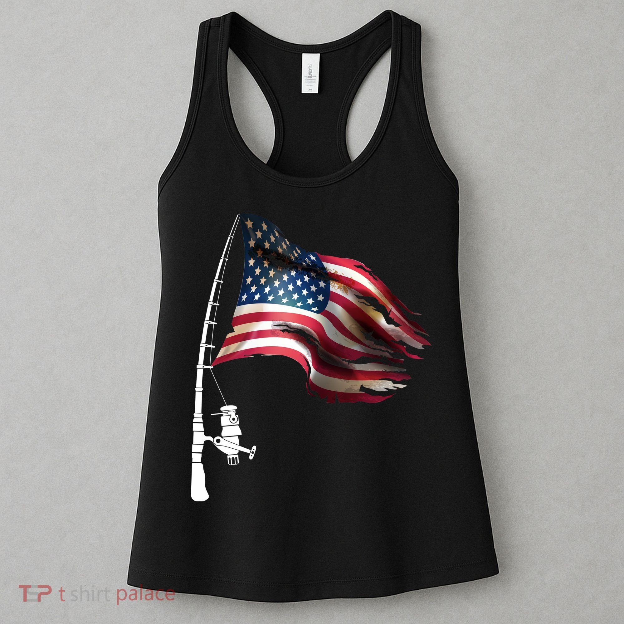 American USA Flag Fishing Pole Women's Tank Top