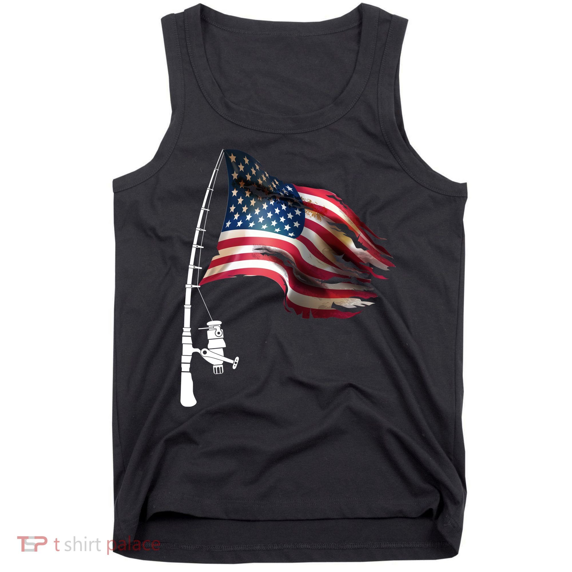 American USA Flag Fishing Pole Tank Top