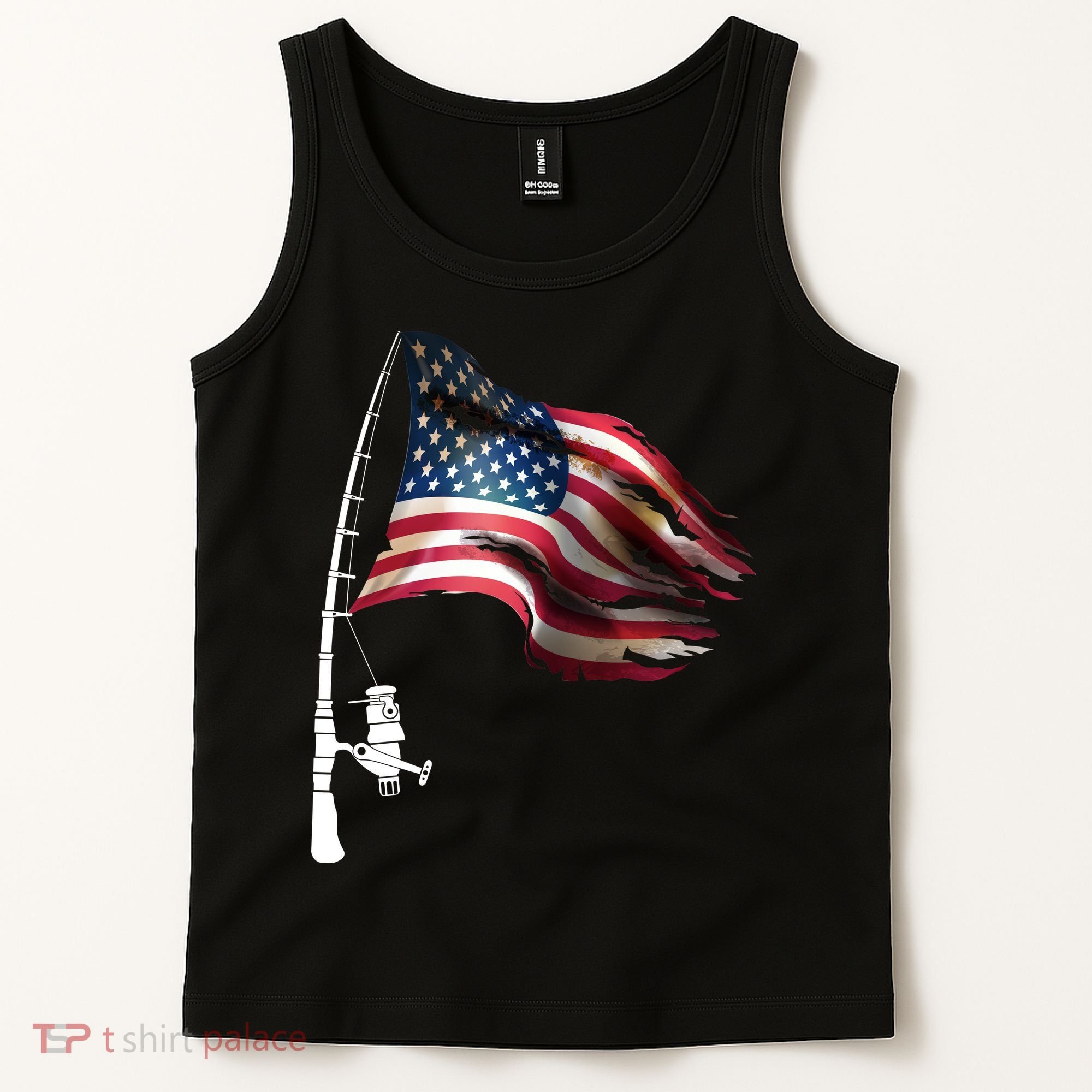 American USA Flag Fishing Pole Tank Top