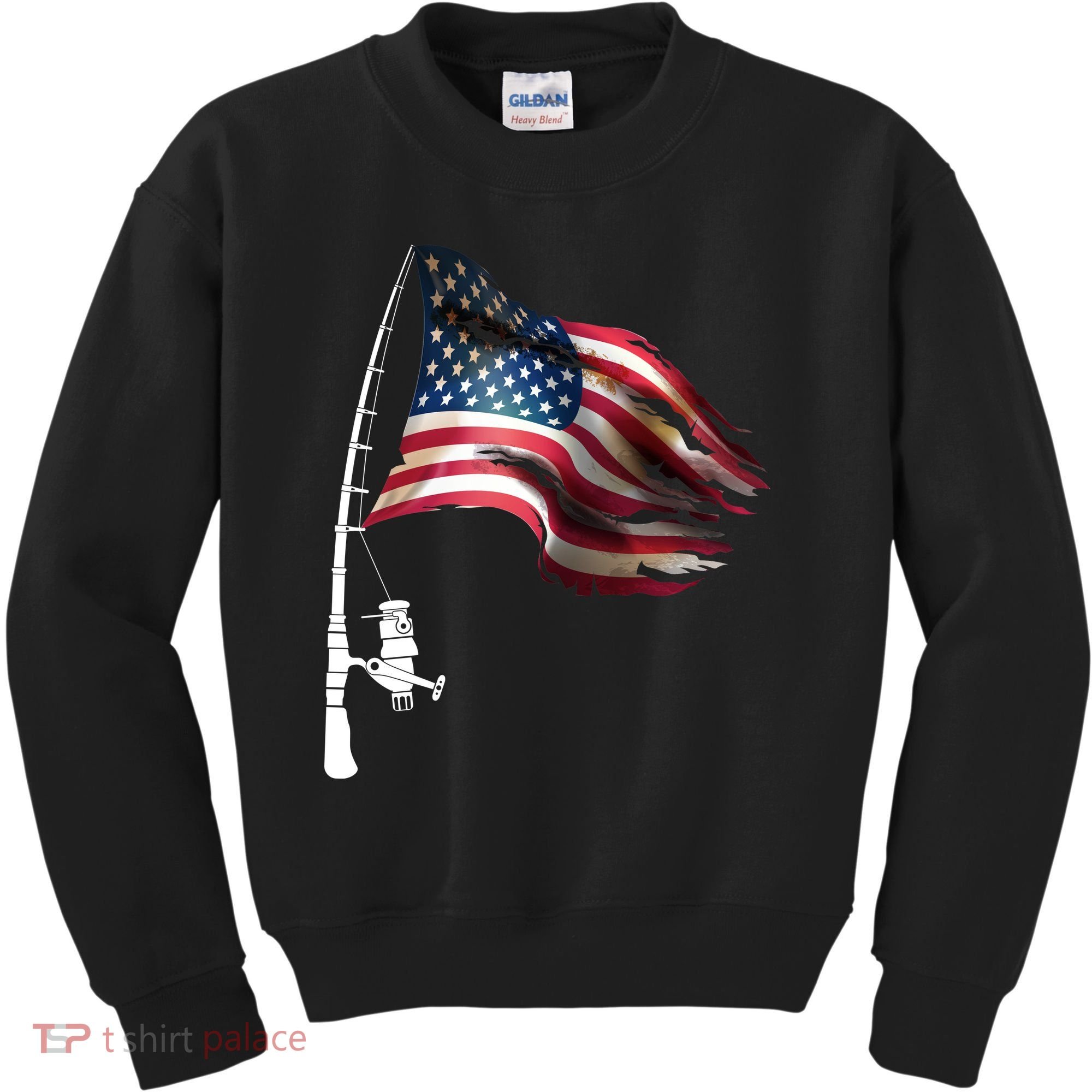 American USA Flag Fishing Pole Kids Sweatshirt